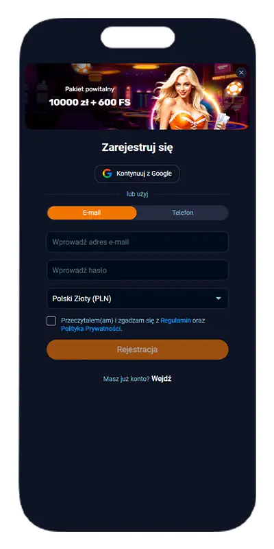 Rejestracja konta.